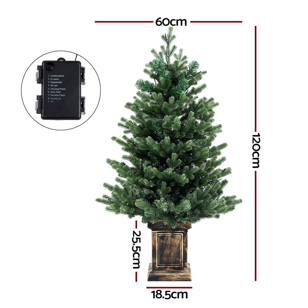 1.2m Pre-Lit Potted Christmas Tree - 8 Light Modes