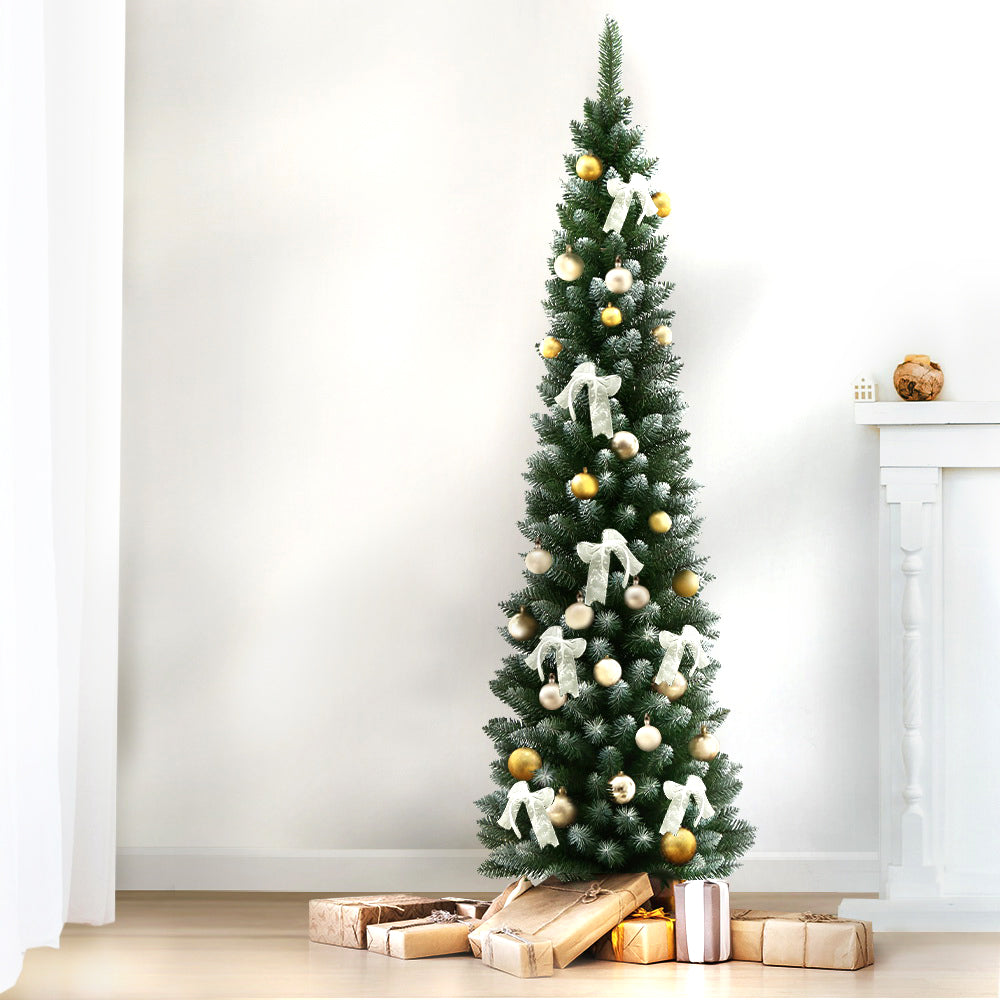 1.8m slimline Christmas tree with 300 snowy tips