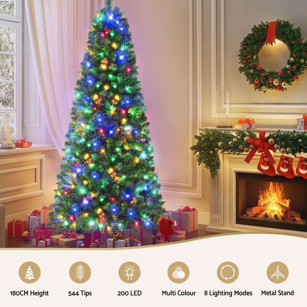 1.8m Pre-Lit Christmas Tree with 200 multi-coloured LED Lights