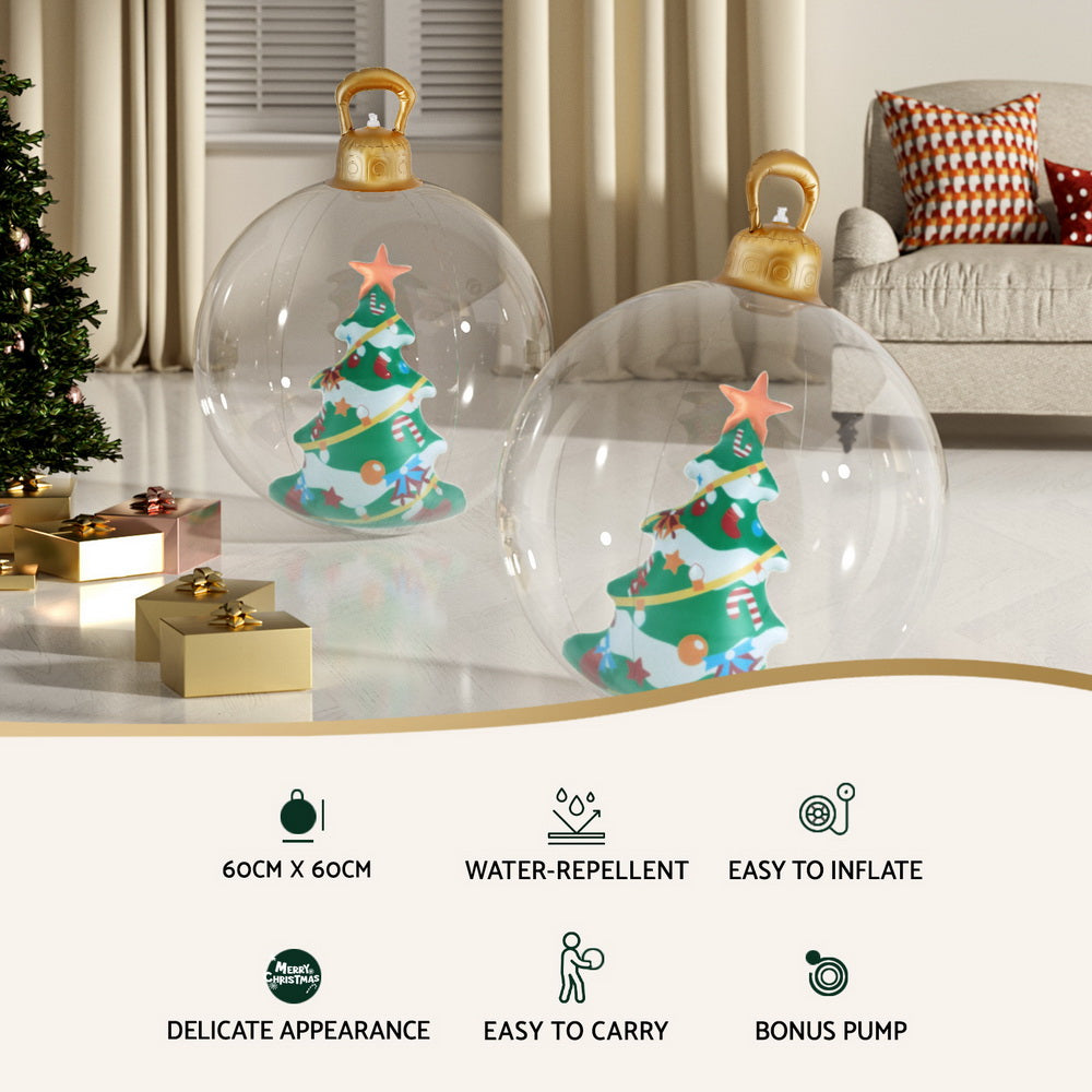 0.6m Inflatable Christmas Bauble - Clear with Xmas tree