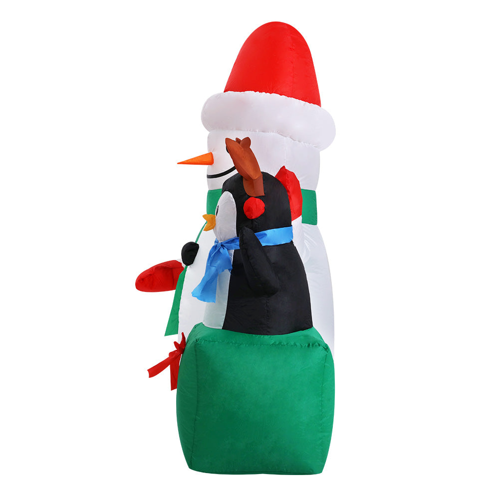 1.8m Inflatable Snowman with penguin present