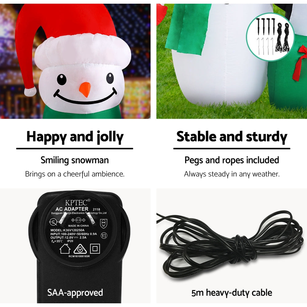 1.8m Inflatable Snowman with penguin present