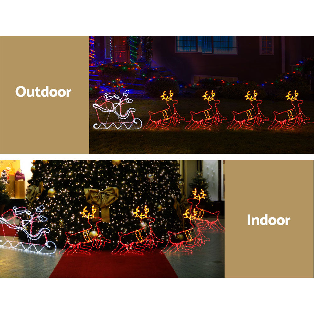 Santa and reindeer sleigh Xmas lights