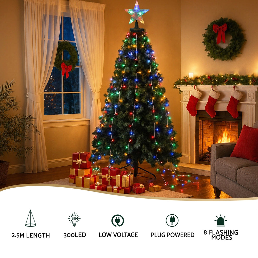 2.5M Christmas Lights Waterfall String Light with Star Topper