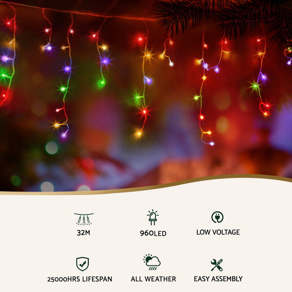 32m Solar powered Icicle Christmas Lights – 192 Drops of Sparkle