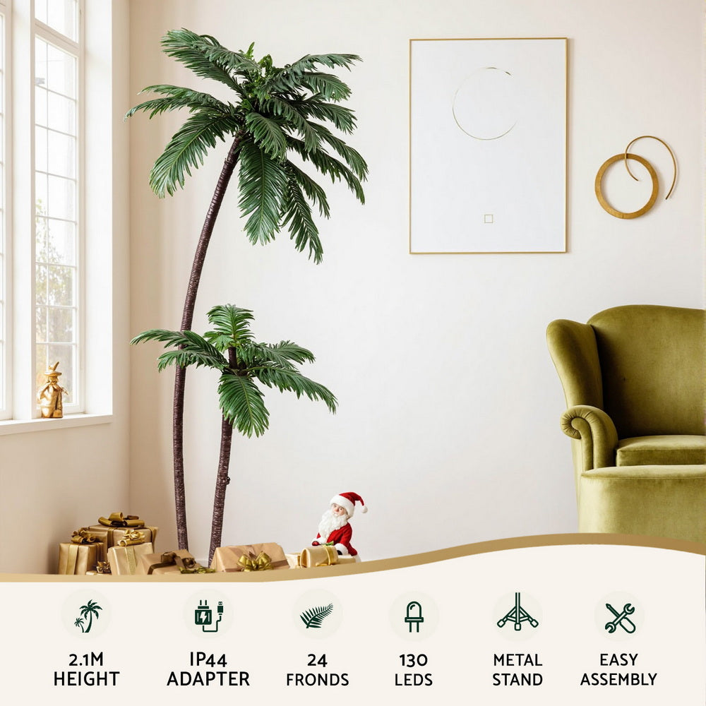 Tropical Christmas Tree - 2.1m LED Xmas Palm - Indoor or Outdoor