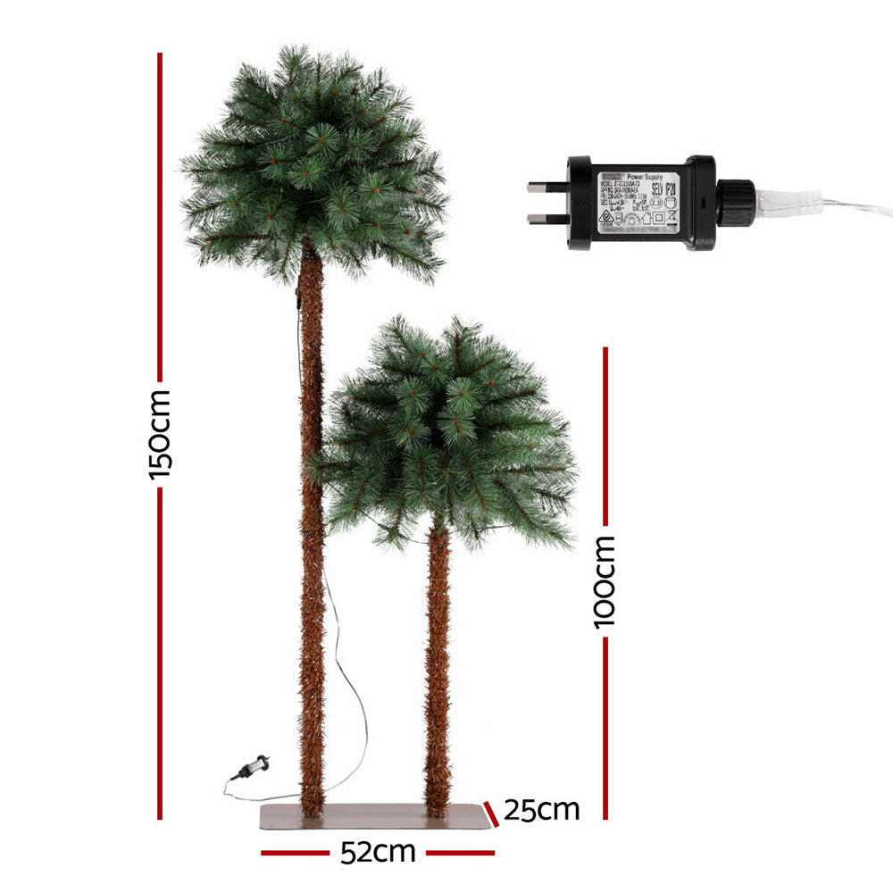 Two tropical Light-Up Christmas Palm Trees – 1.5m and 1m