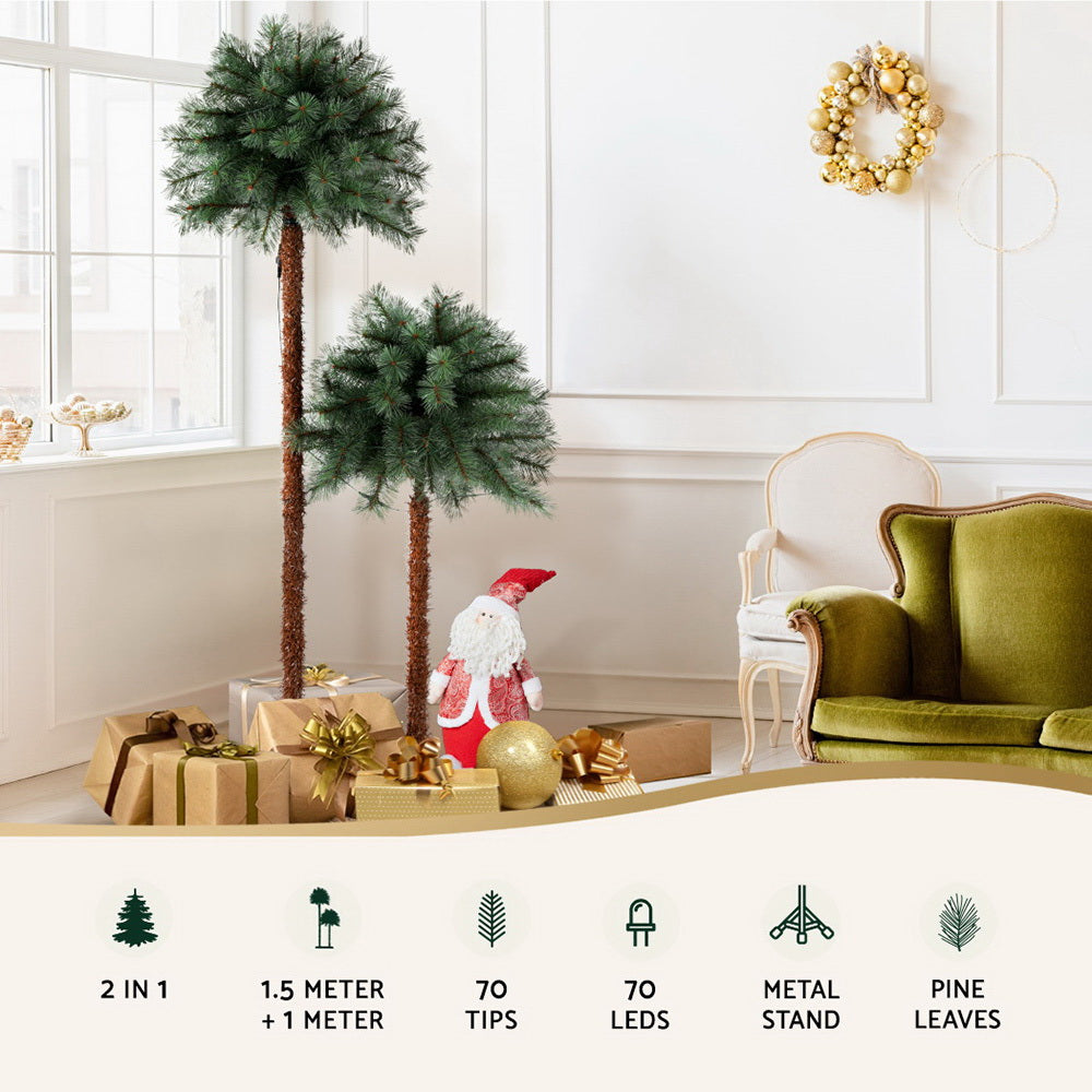 Two tropical Light-Up Christmas Palm Trees – 1.5m and 1m