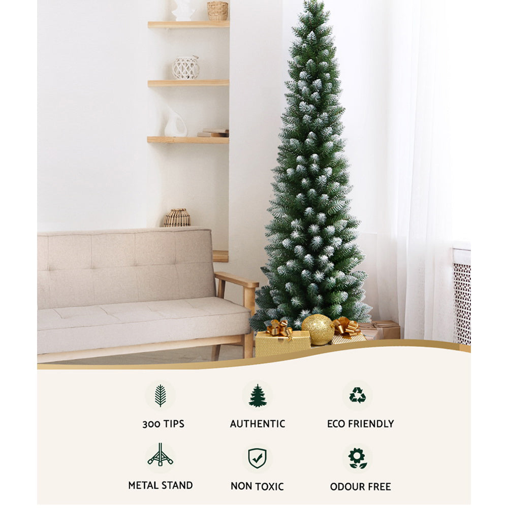 1.8m slimline Christmas tree with 300 snowy tips