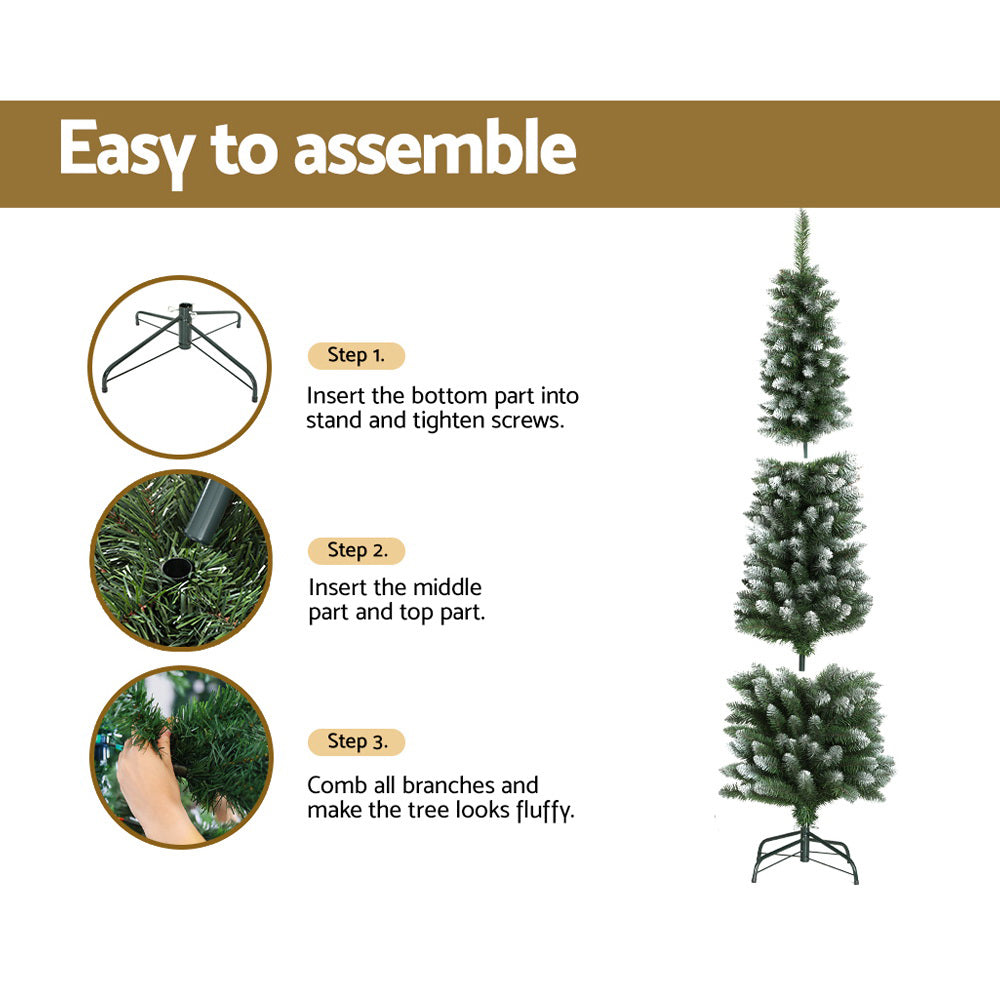 1.8m slimline Christmas tree with 300 snowy tips