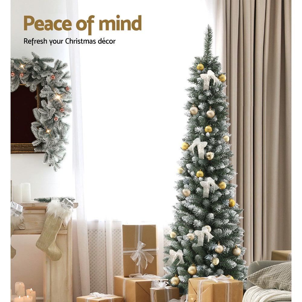 1.8m slimline Christmas tree with 300 snowy tips