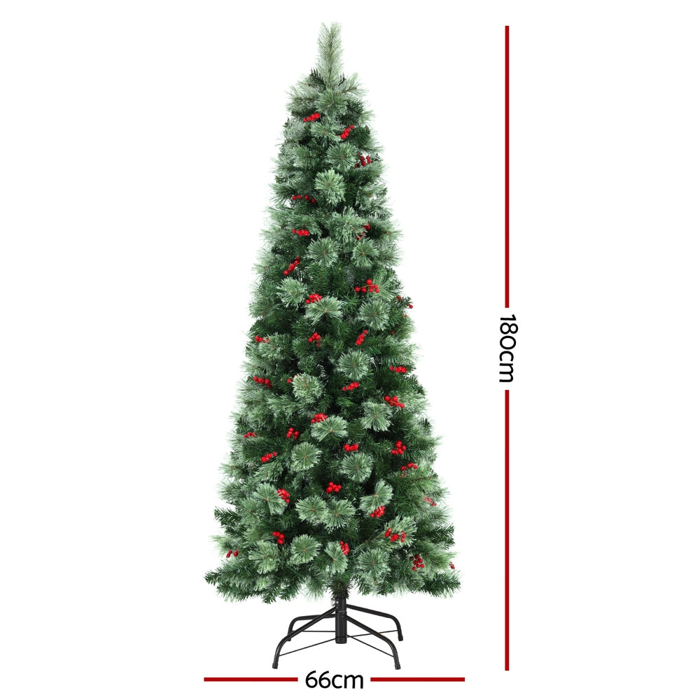 1.8M Christmas Tree with warm white lights and red berries