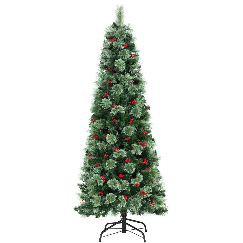 1.8M Christmas Tree with warm white lights and red berries