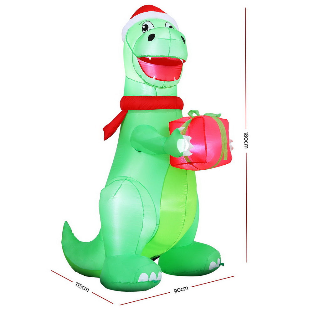 1.8m Inflatable Dinosaur holding a gift