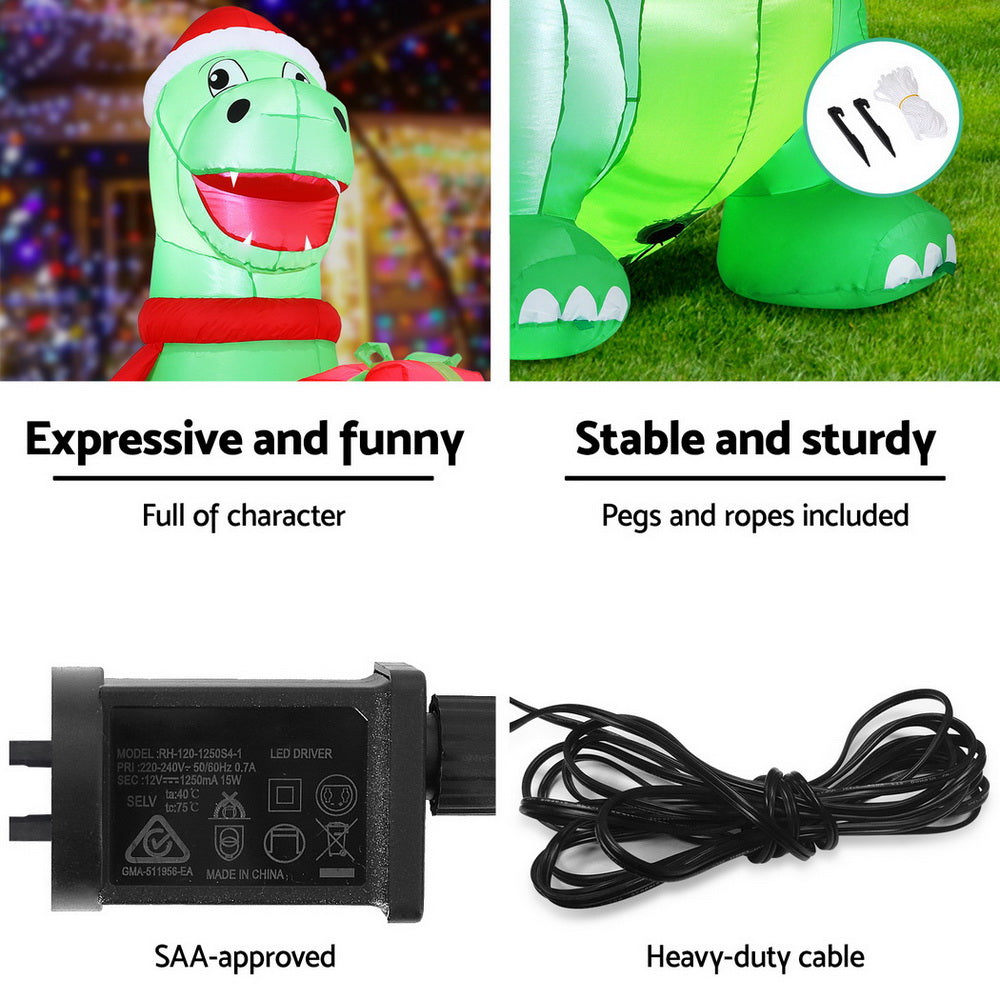 1.8m Inflatable Dinosaur holding a gift