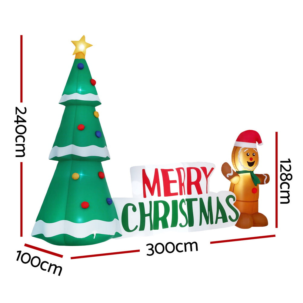 1.5m Inflatable Gingerbread and Xmas Tree with Merry Christmas sign