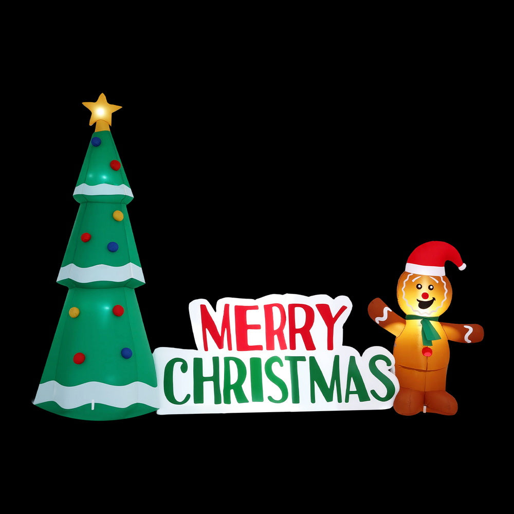 1.5m Inflatable Gingerbread and Xmas Tree with Merry Christmas sign