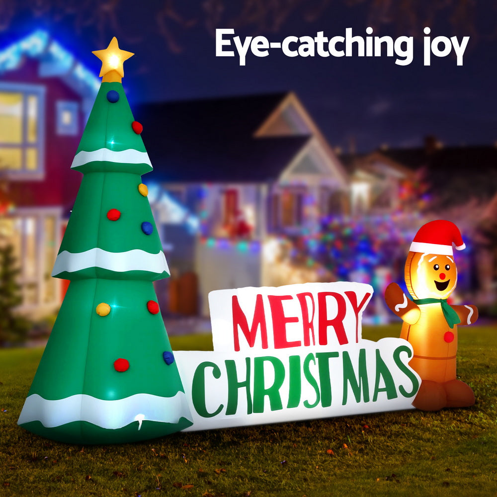 1.5m Inflatable Gingerbread and Xmas Tree with Merry Christmas sign