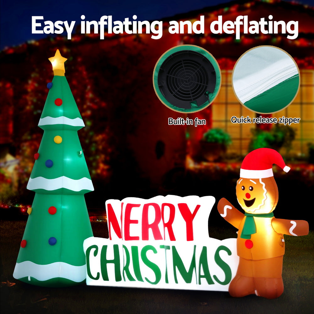1.5m Inflatable Gingerbread and Xmas Tree with Merry Christmas sign