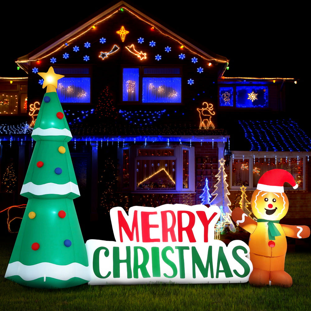 1.5m Inflatable Gingerbread and Xmas Tree with Merry Christmas sign