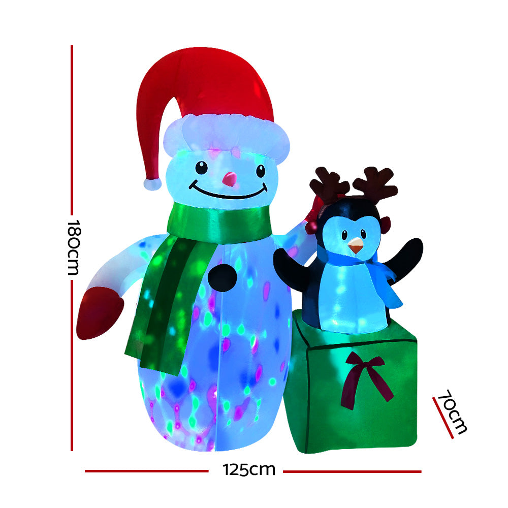 1.8m Inflatable Snowman with penguin present
