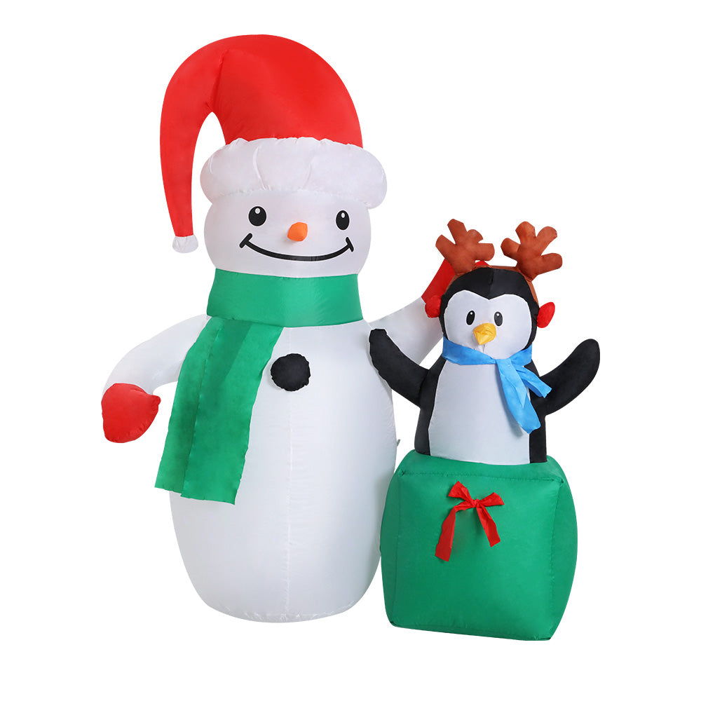 1.8m Inflatable Snowman with penguin present