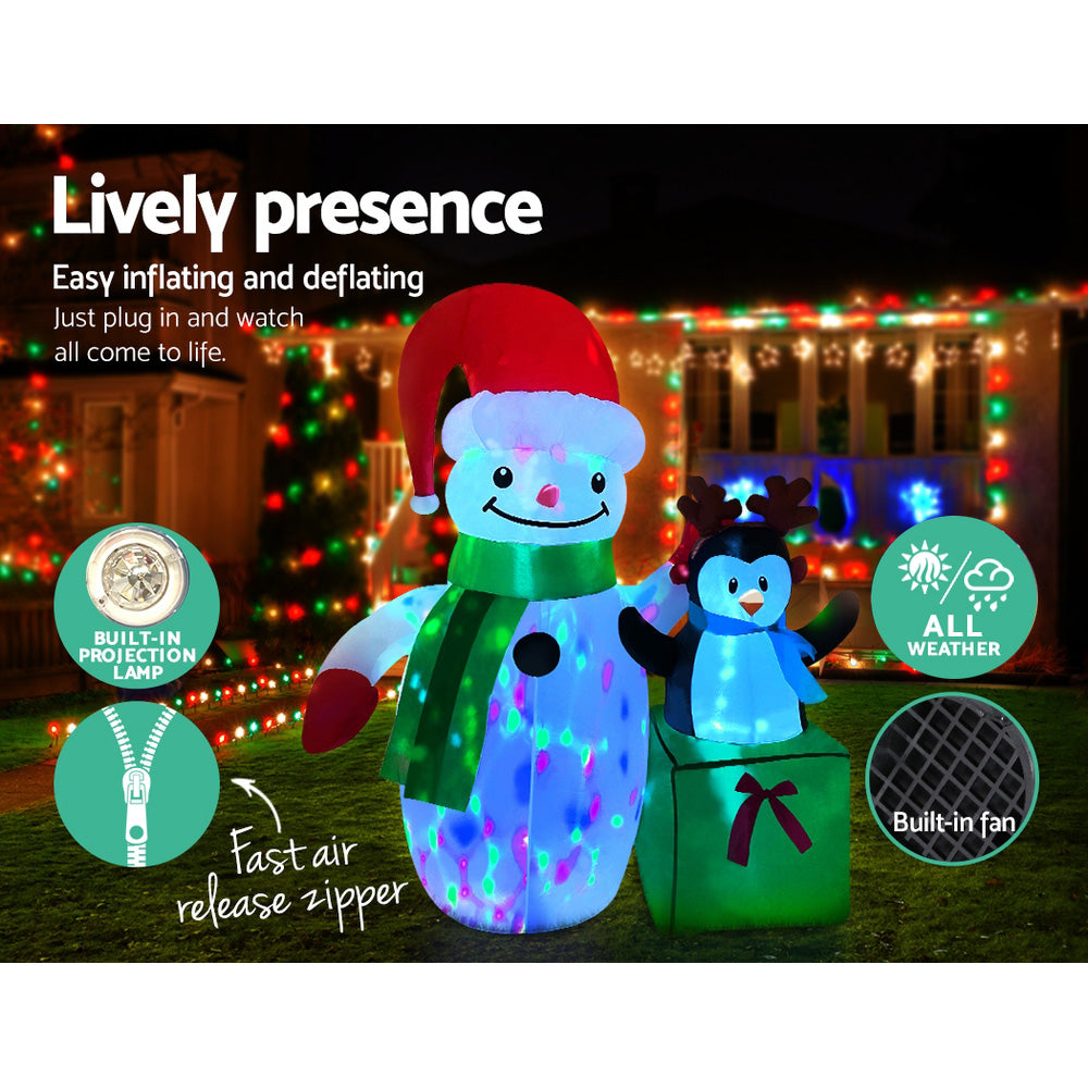 1.8m Inflatable Snowman with penguin present