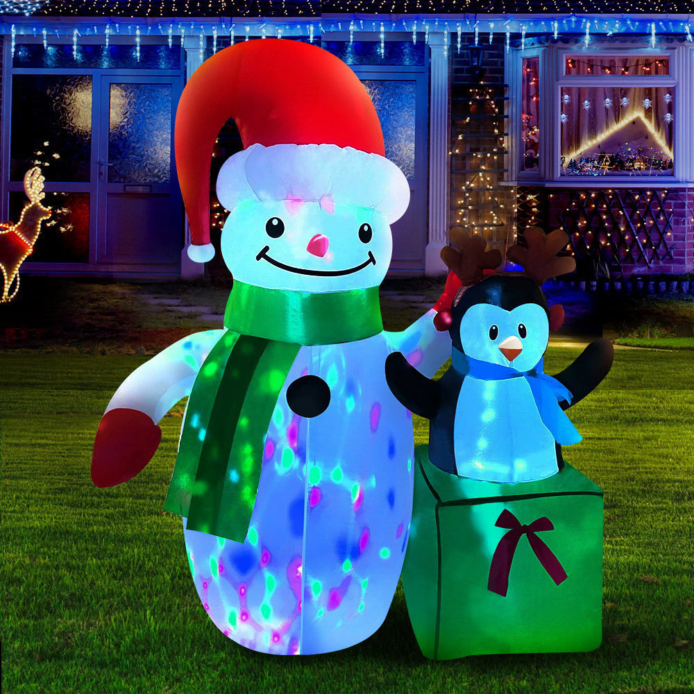 1.8m Inflatable Snowman with penguin present