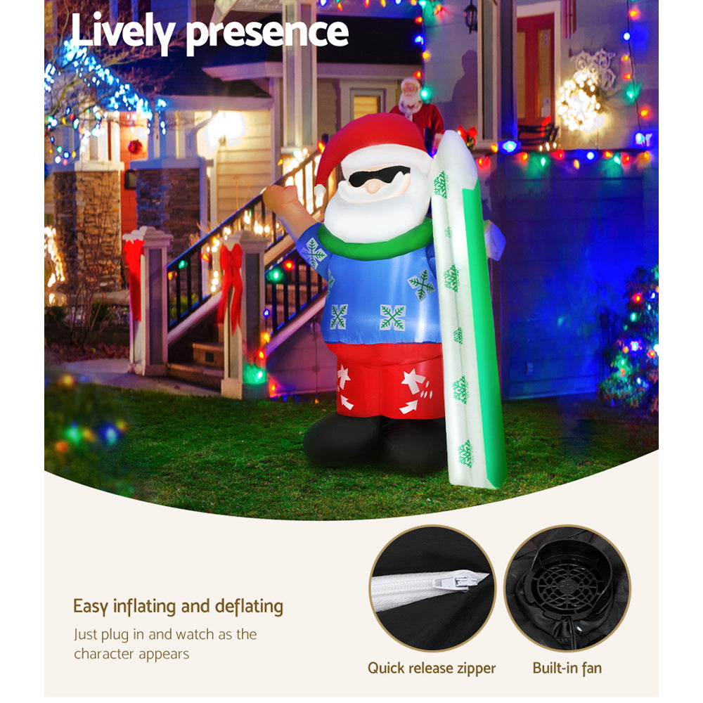 1.6 metre Inflatable Santa with surfboard