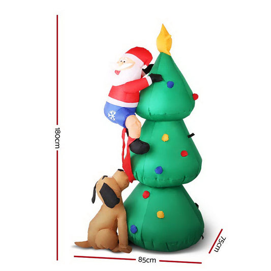 1.8m Christmas Tree with a climbing Santa and helper dog