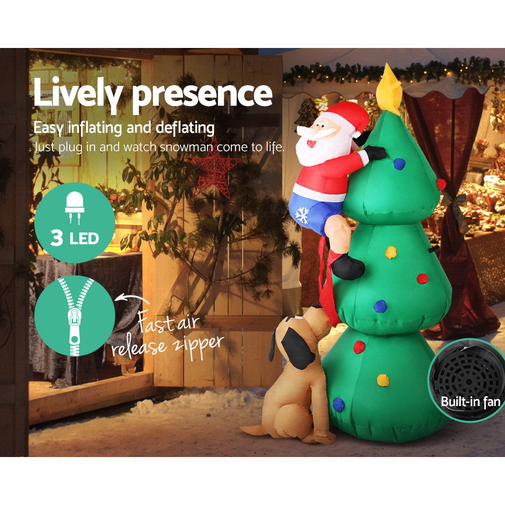1.8m Christmas Tree with a climbing Santa and helper dog
