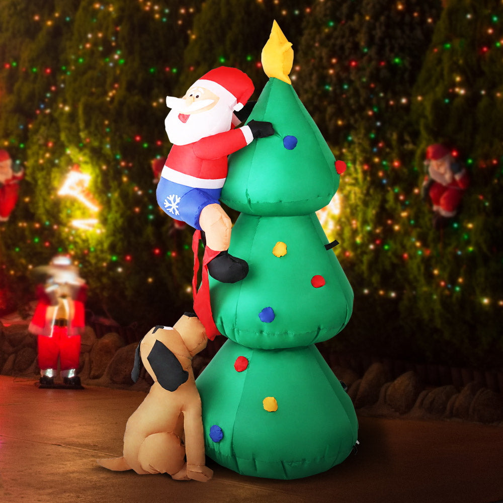 1.8m Christmas Tree with a climbing Santa and helper dog