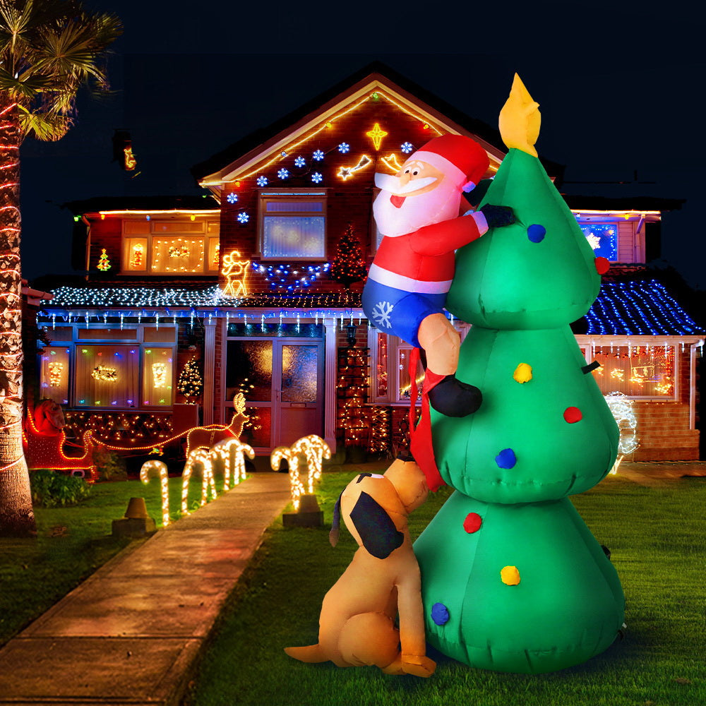 1.8m Christmas Tree with a climbing Santa and helper dog