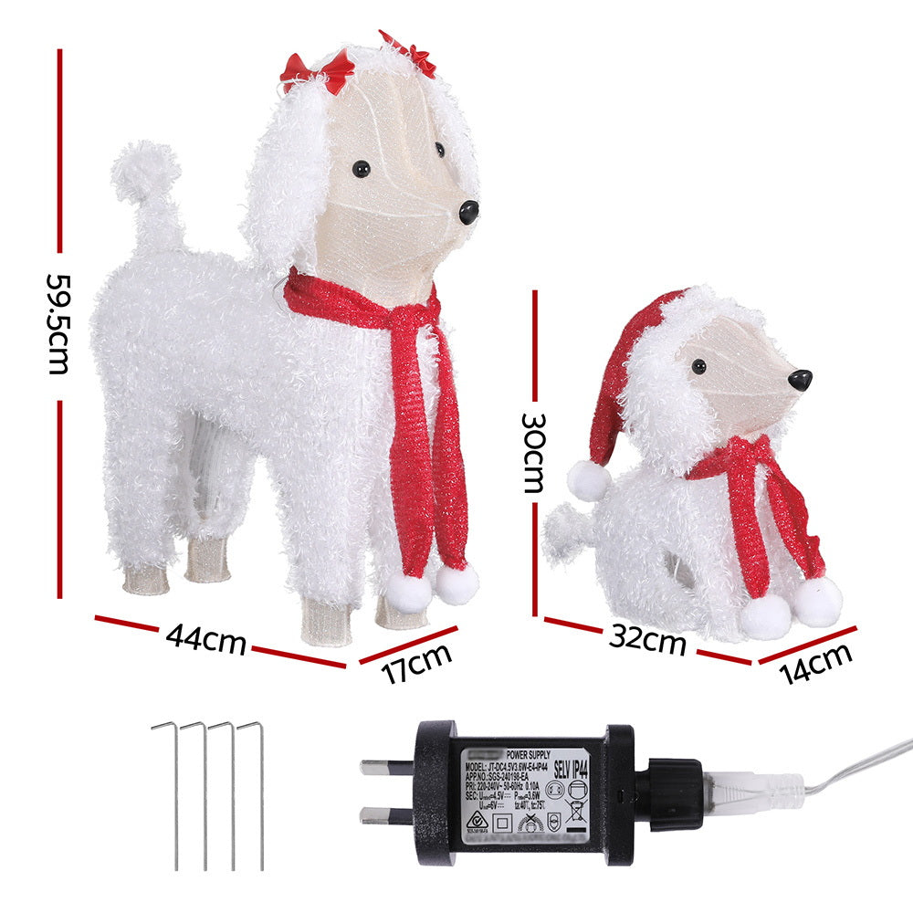 Pair of Christmas pooches - two dogs - freestanding Christmas lights.