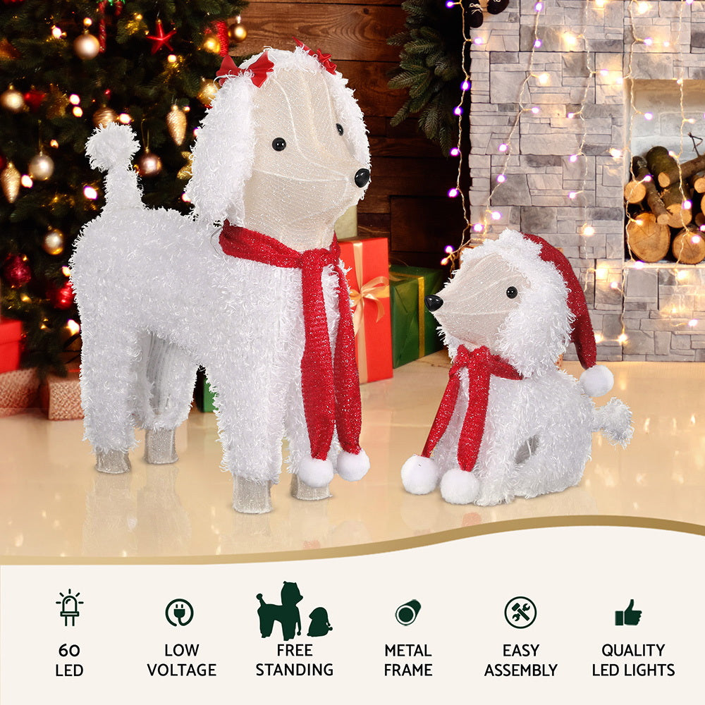 Pair of Christmas pooches - two dogs - freestanding Christmas lights.