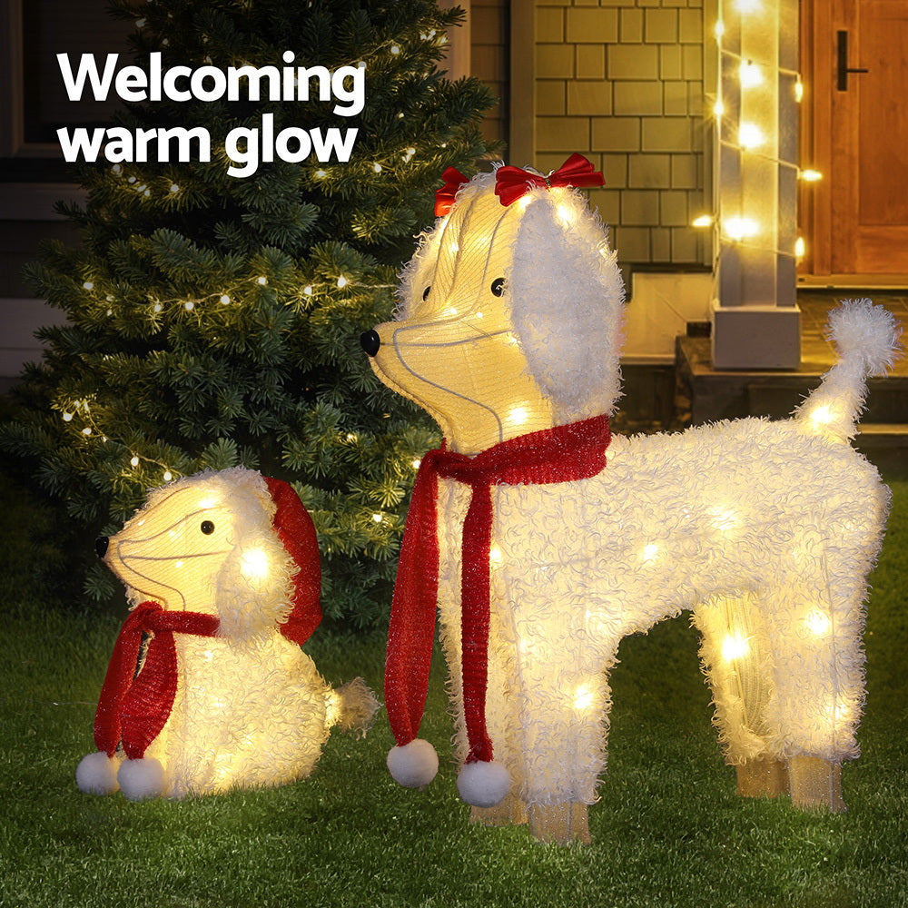 Pair of Christmas pooches - two dogs - freestanding Christmas lights.