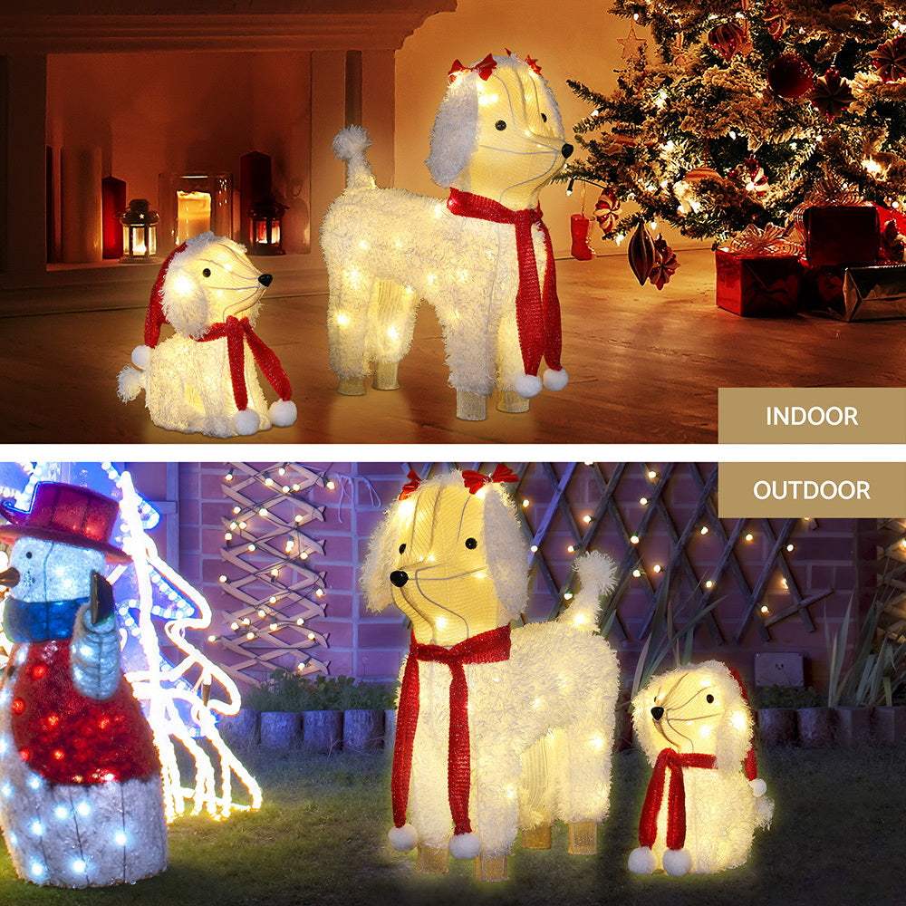 Pair of Christmas pooches - two dogs - freestanding Christmas lights.