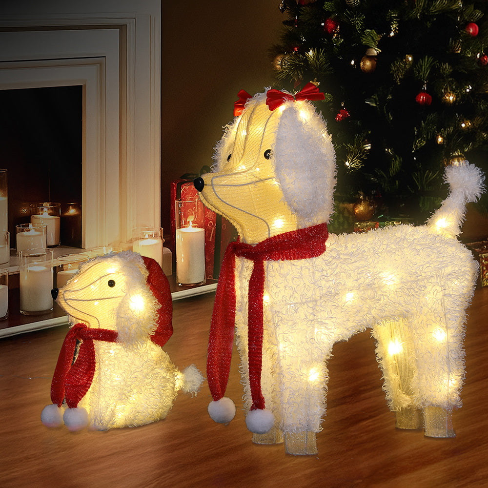 Pair of Christmas pooches - two dogs - freestanding Christmas lights.