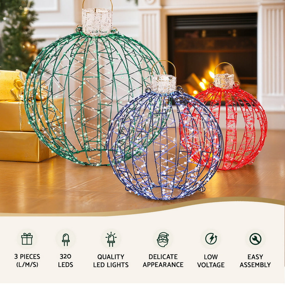 Set of 3 Light-Up Christmas Balls