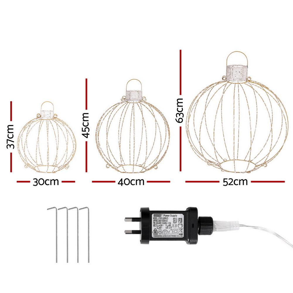 Set of three light up Christmas Balls - Warm White
