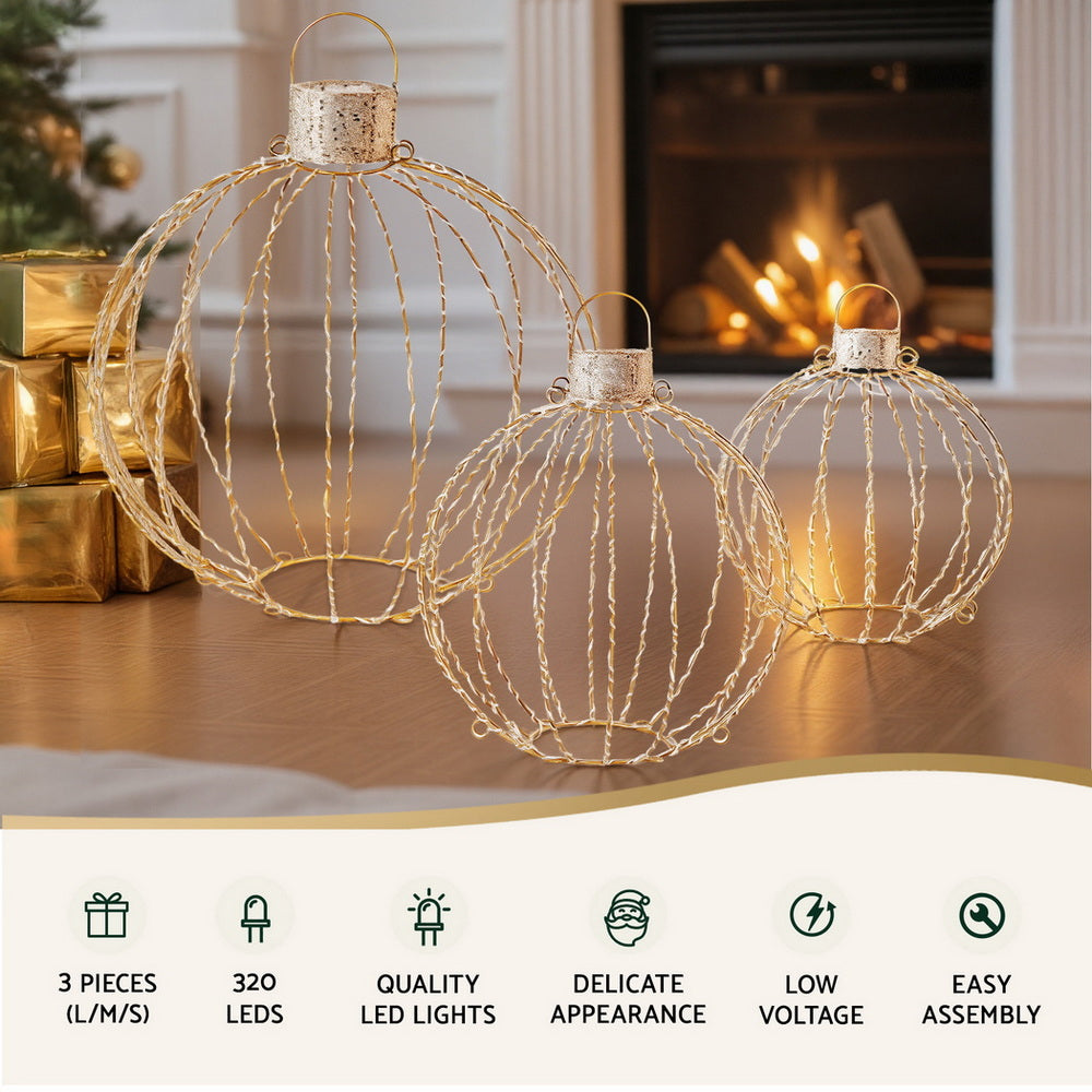 Set of three light up Christmas Balls - Warm White