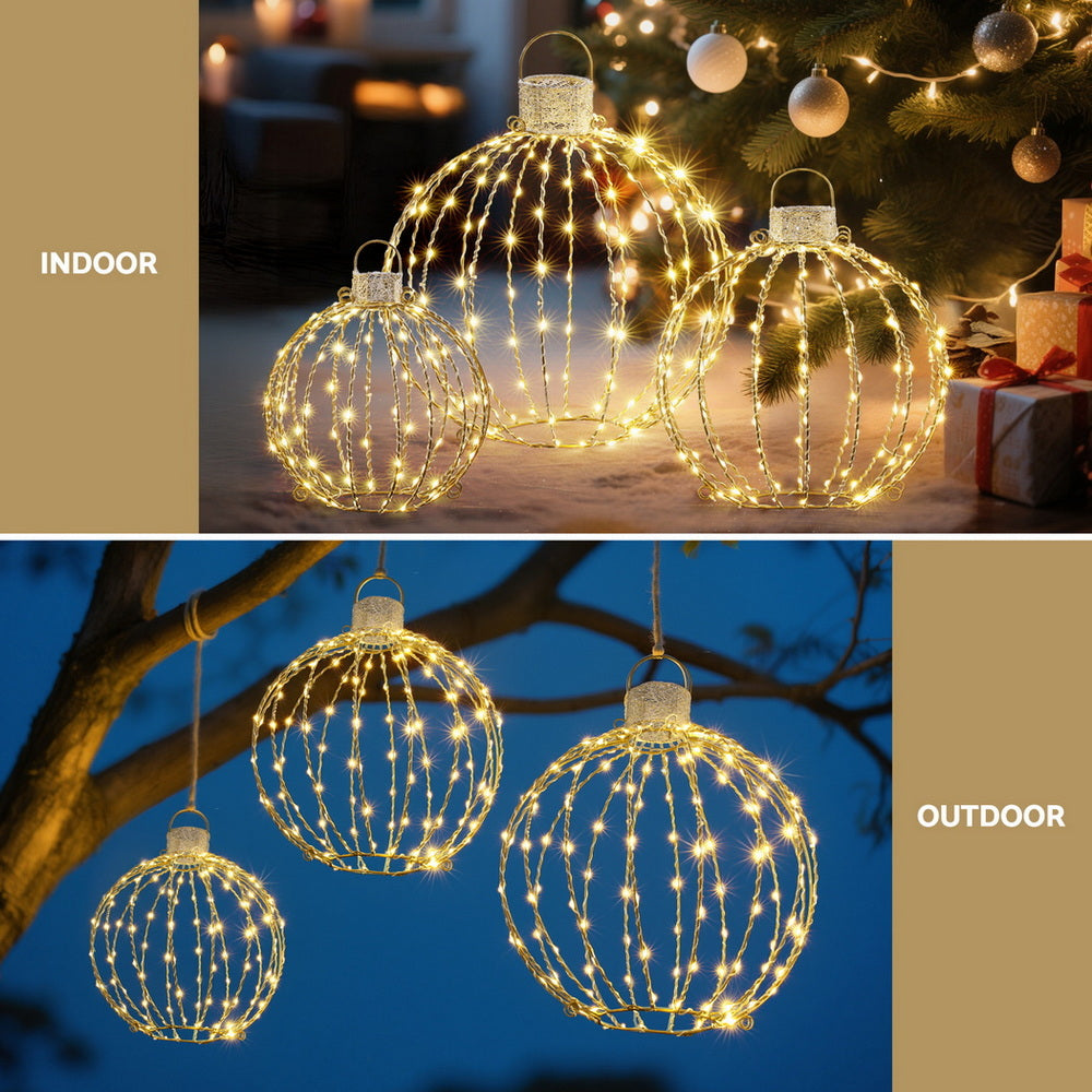 Set of three light up Christmas Balls - Warm White