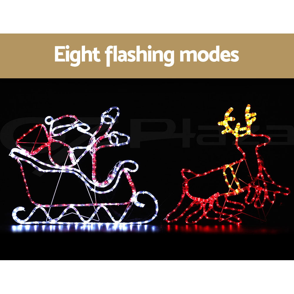 Santa and reindeer sleigh Xmas lights