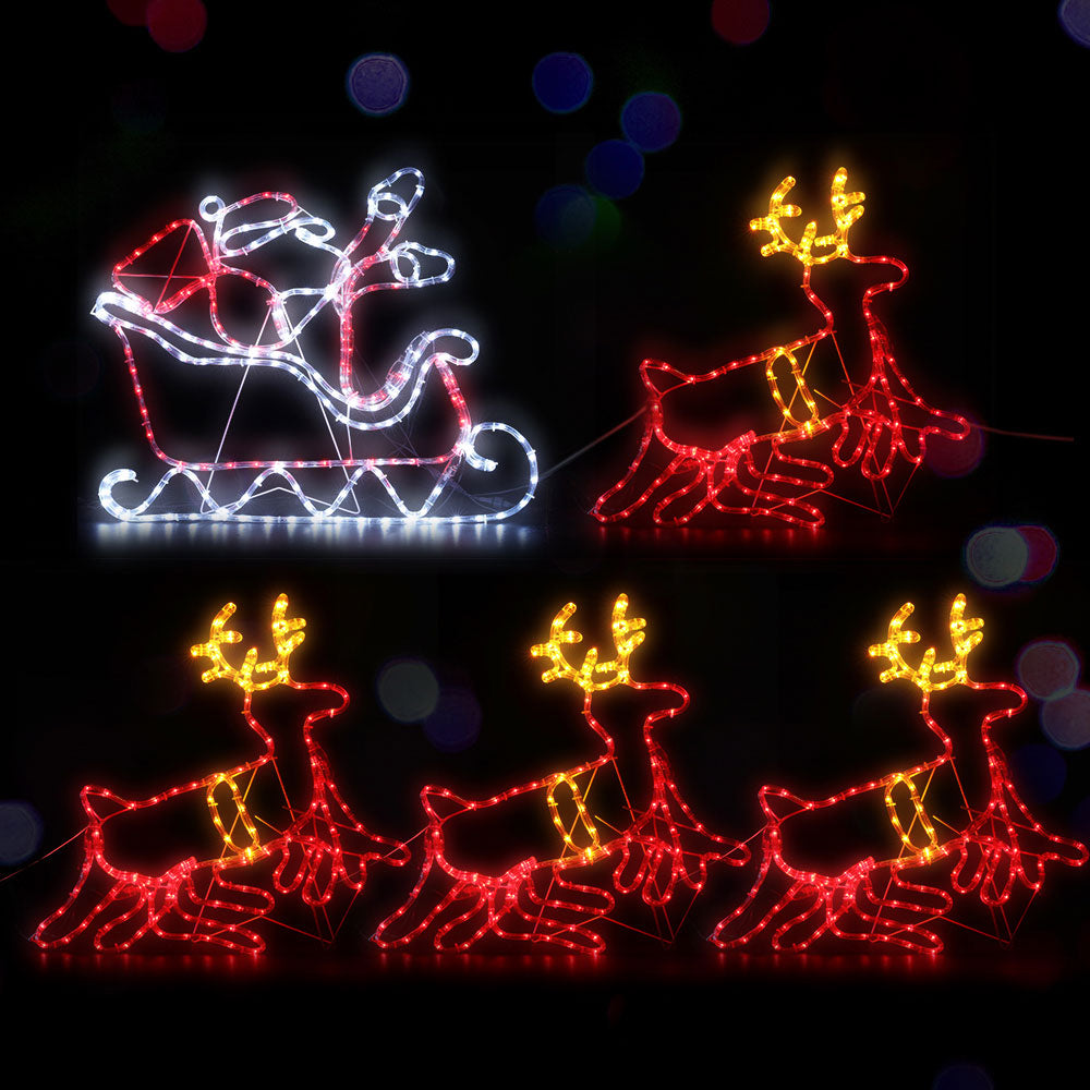 Santa and reindeer sleigh Xmas lights