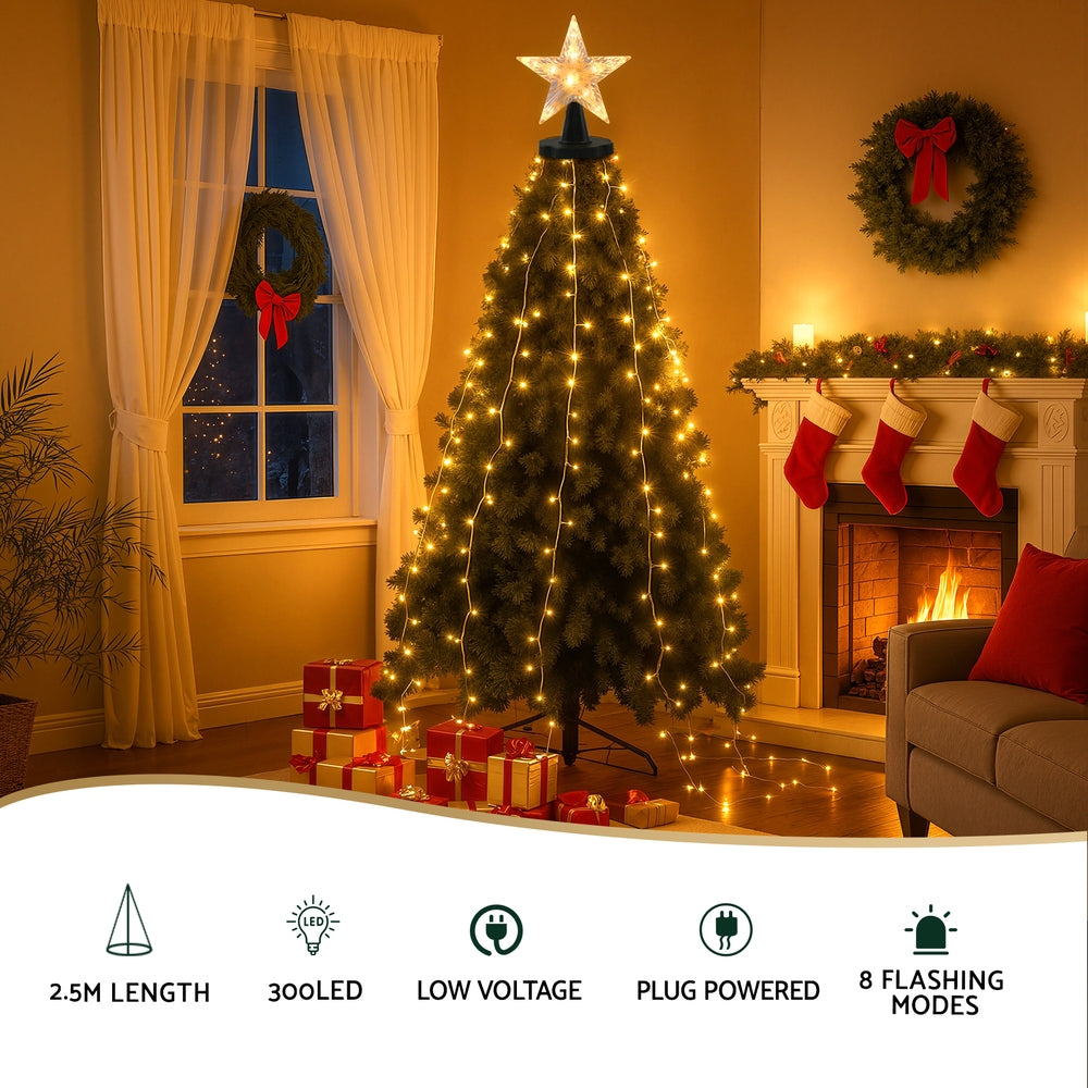Waterfall String Christmas lights - 2.5m with star topper