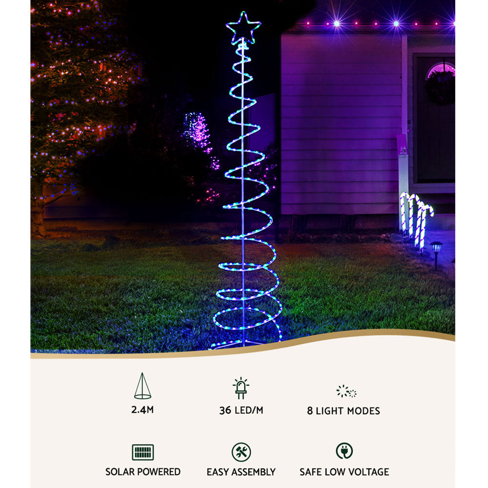 2.4M Christmas Tree with solar rope style lights - indoors or outdoors