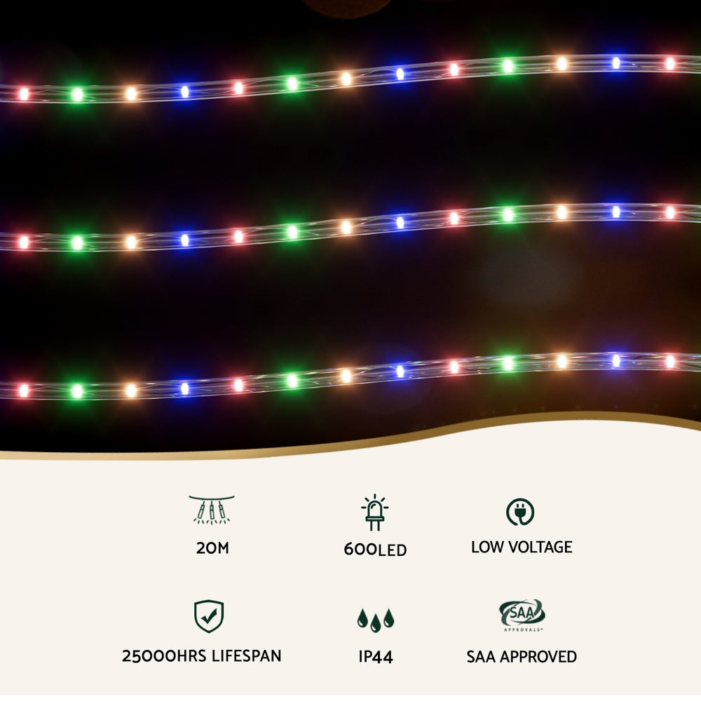 20M Christmas Lights String Rope Light with 600 LEDs